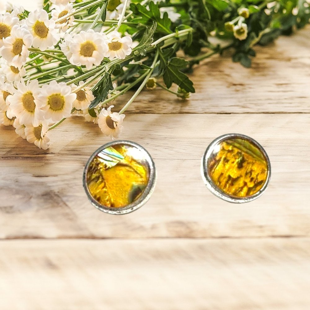 Round Amber Stud Earrings